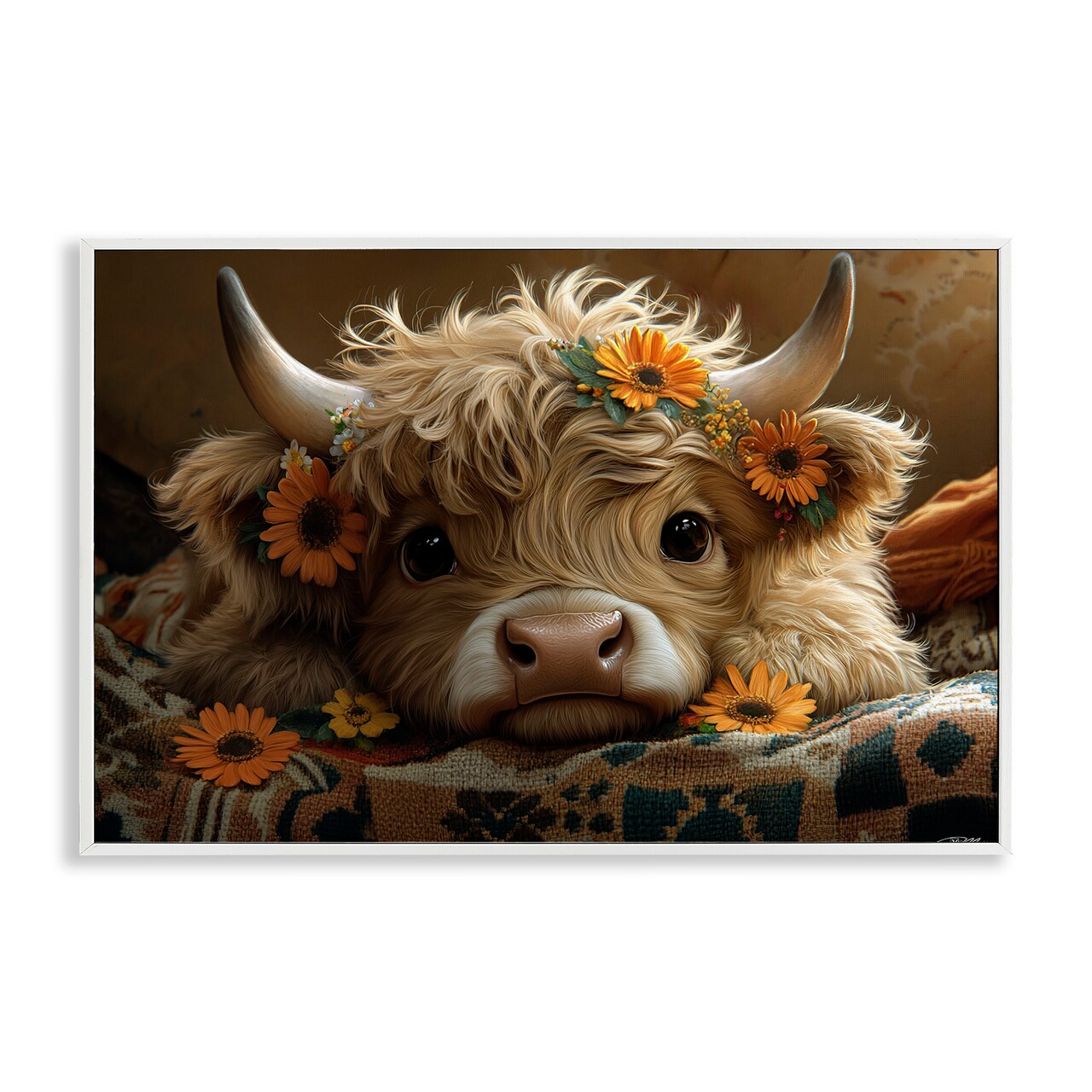 Stupell Industries Adorable Flower Bedecked Cattle Framed Giclee, design by Momart